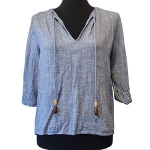 Zara Blue 1/2 Bell Sleeve Woven Beaded Top